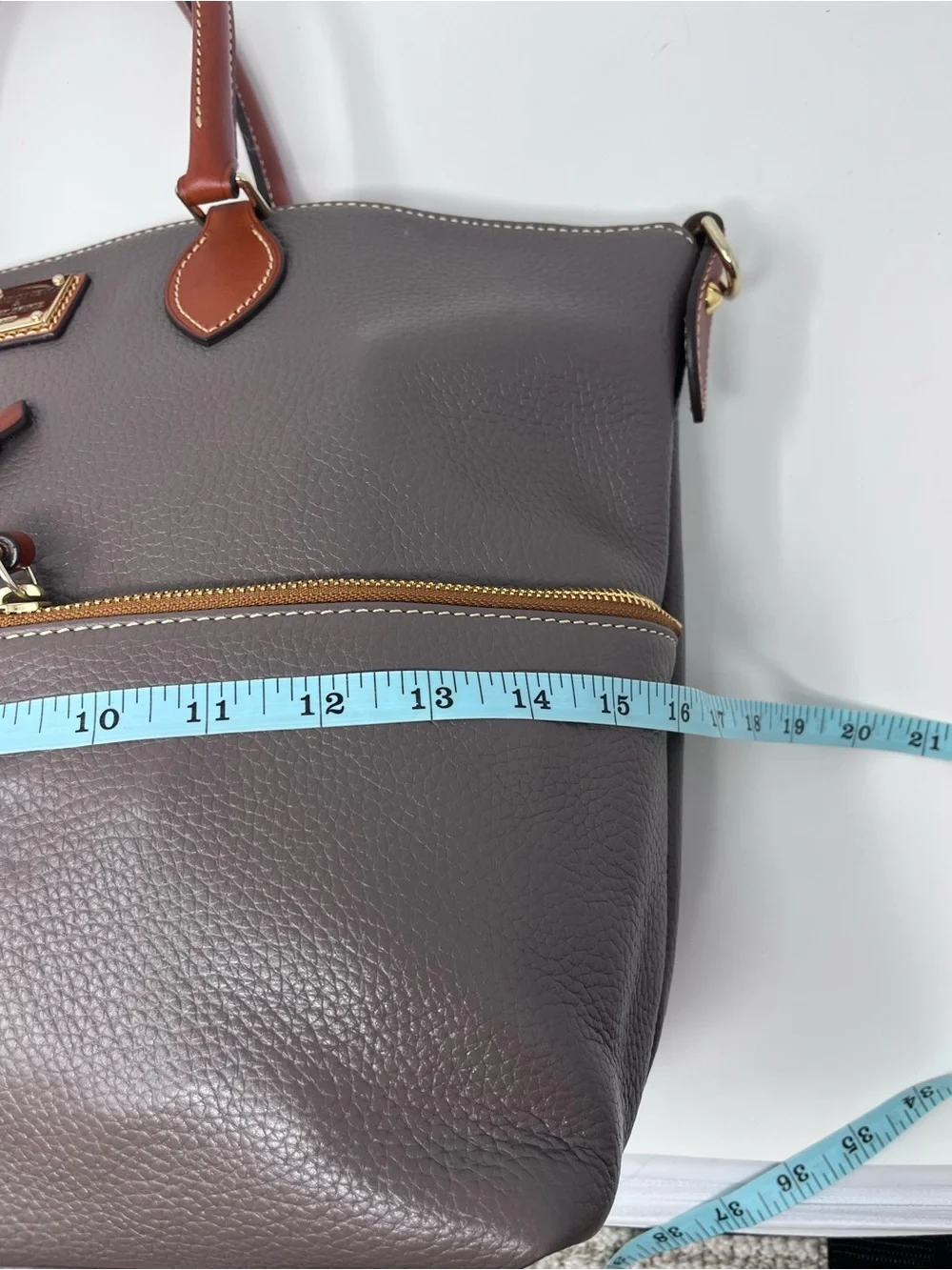 Dooney & Bourke Elephant Pebbled Leather Satchel with Tan Trim